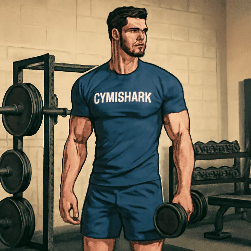 editorial illustration of a fitness enthusiast wearing Gymshark apparel in a gym setting