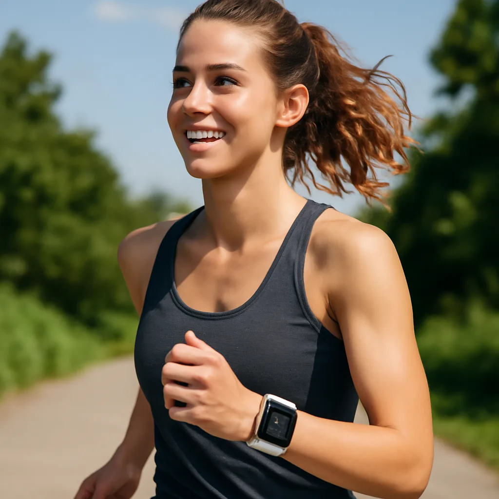 a fitness enthusiast wearing a Fitbit Air while exercising outdoors